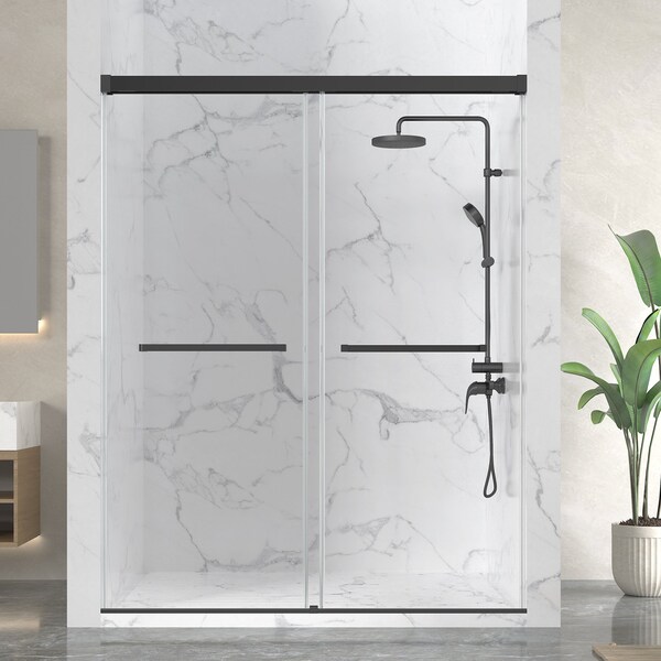 Anzzi 76 in. x 44-48 in. Frameless Sliding Shower Door in Matte Black , 3/8in 10mm Tempered Clear Glass SD-AZ21-01MB - main