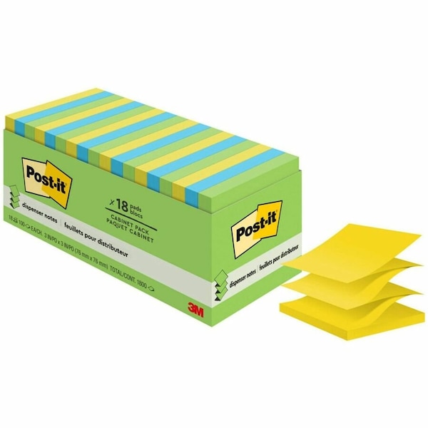 3M Post-it Pop-up Notes Ultra Pop-Up Note Refills R33018AUCP, 3" x 3", Ultra, 100 Sheets, 18/Pack R33018AUCP - main
