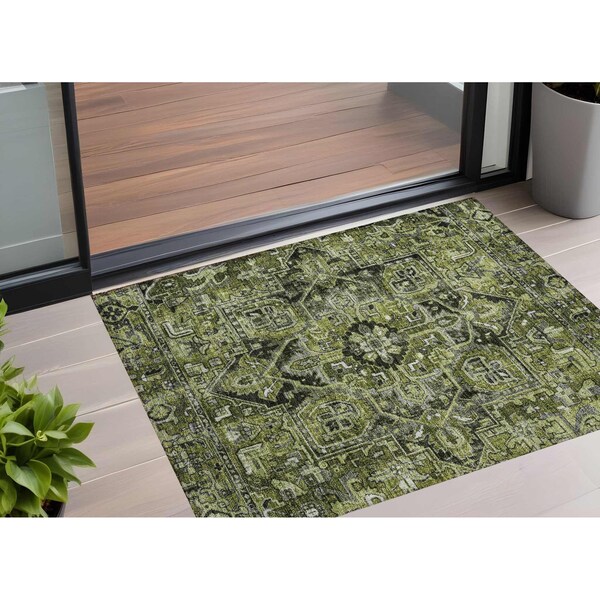 Homeroots 3' X 5' Olive Green and Dark Green Oriental Washable Non Skid Indoor Outdoor Area Rug 563775 - main