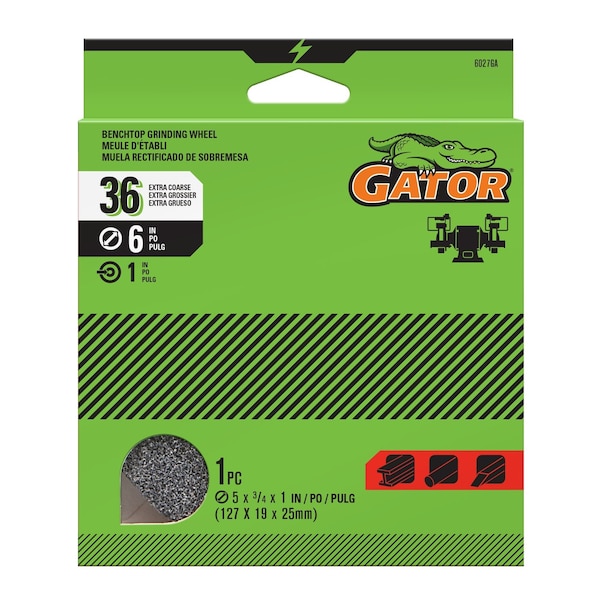 Gator Finishing 5 x .75 x 1 in. Benchtop Grinding Wheel, 36 Grit, Extra Coarse 6027GA - main