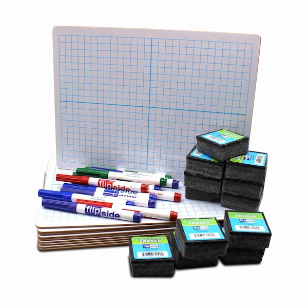 Flipside 9 x 12 Dry Erase XY Axis/Dry Erase, Two-Sided with colored markers and erasers - Class Pack 12 19100 - main