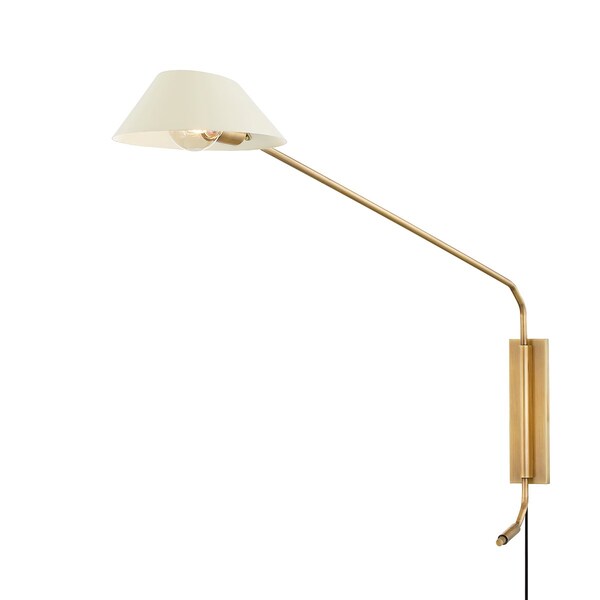 Troy Lighting Sacramento 1 Light Plug-In Sconce 9 In. Patina Brass And Soft Sand PTL8128-PBR/SSD - main