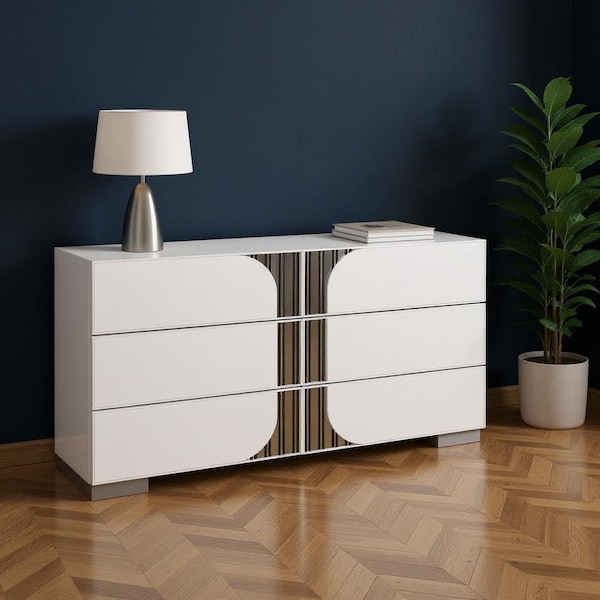 Homeroots 64" White Wood Six Drawer Double Dresser 633714 - main