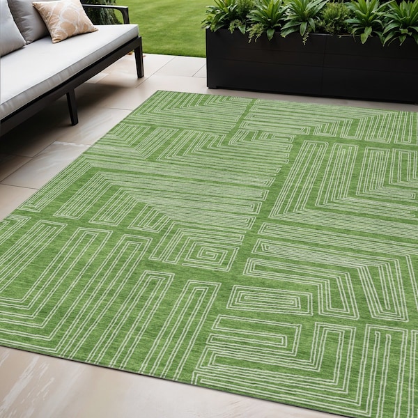 Homeroots 5' X 8' Green And Ivory Geometric Washable Indoor Outdoor Area Rug 600817 - main