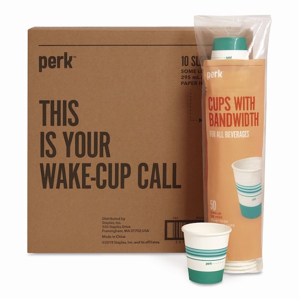 Perk Paper Hot Cups, 10 oz, White/Teal, 500PK PK54366CT - main