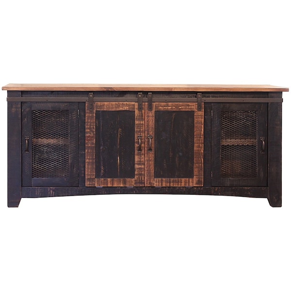Homeroots 70" Black Solid Wood Cabinet Enclosed Storage Distressed TV Stand 528710 - main