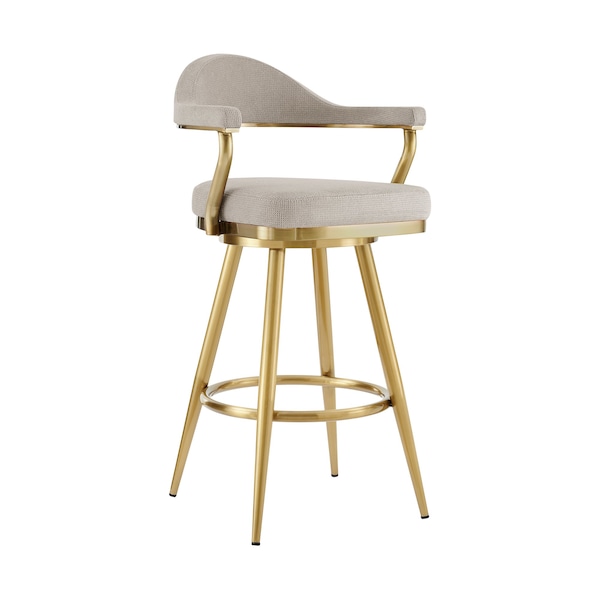 Armen Living Justin 30in Swivel Bar Stool with Gold Brushed Stainless Steel and Taupe Fabric LCJTBABGLTP30 - main