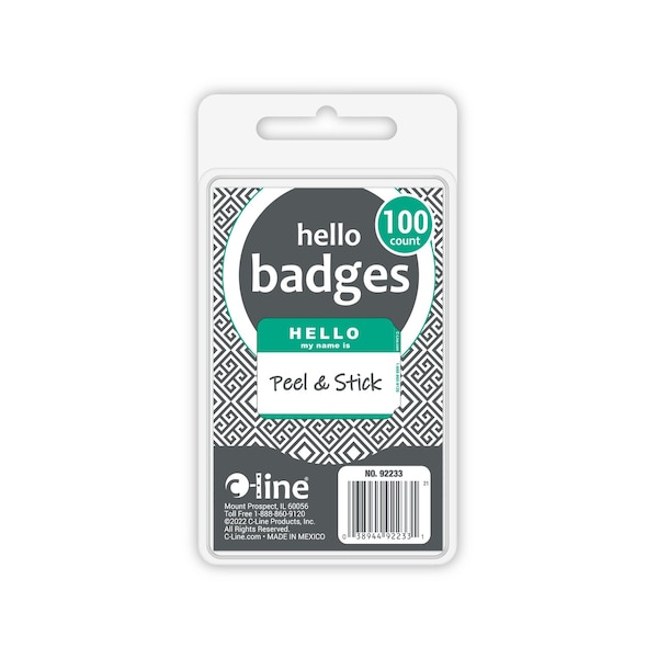 C-Line Products 3-1/2" x 2-1/4" Green HELLO my name is... Name Tags, 100/BX, 10BX/CT 92233-CT - main