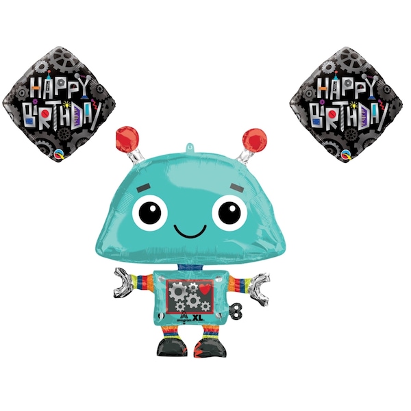 Loonballoon Robot AI Theme Balloon Set, 29 Inch Robot Balloon; Birthday and Robot Cogwheels Balloons 96736-81295 - main