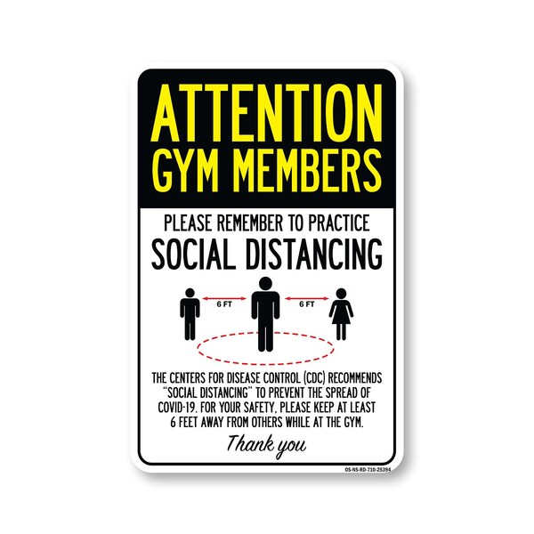 Signmission PSA, Gym Members Practice Social Distancing, 10in X 7in Peel And Stick Wall Graphic, NS-RD-710-25394 OS-NS-RD-710-25394 - main