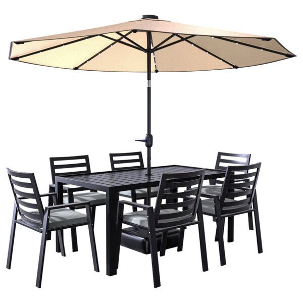 Leisuremod Chelsea Aluminum Outdoor Dining Table With 8 Chairs and Cushions, Charcoal Black CC20-T63-BL6 - main