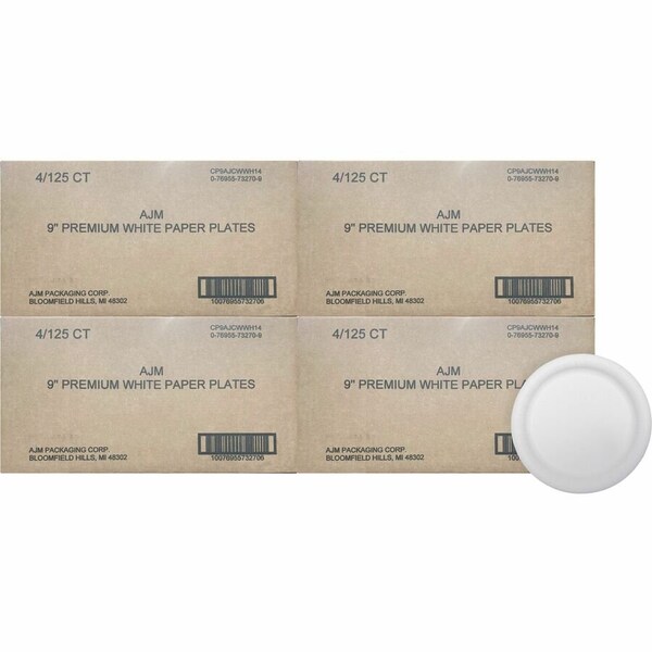 Ajm Packaging Plate, Ppr, Claycoat, 8.75", We 4PK AJMCP9AJCWWH1CT - main