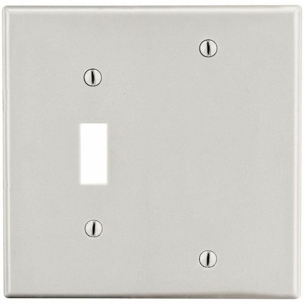 Hubbell Wiring Device-Kellems Wallplate, 2-Gang, 1) Toggle 1) Blank, Light Almond P113LA - main