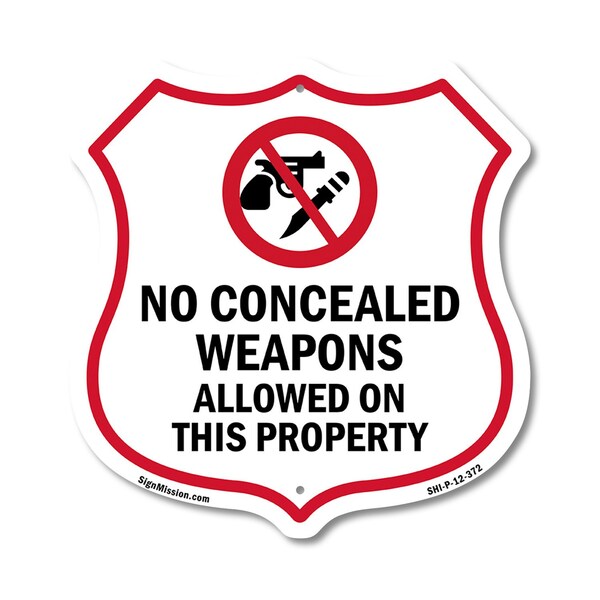 Signmission Concealed Carry Shield Sign No Concealed, 12 Inch X 12 Inch, Plastic Sign SHI-P-12-372 - main