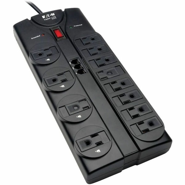 Tripp Lite Power Strip, Surge, Tel/Modem Protection, 5-15R, 5-15P, 8 ft., Black TLP1208TEL - main