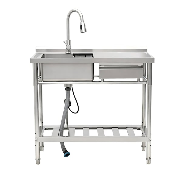 Wrightmaster 20 in. D x 39 in. W Freestanding Laundry/Utility Sink in Stainless Steel with Faucet ZOR-W3167P356273 - main