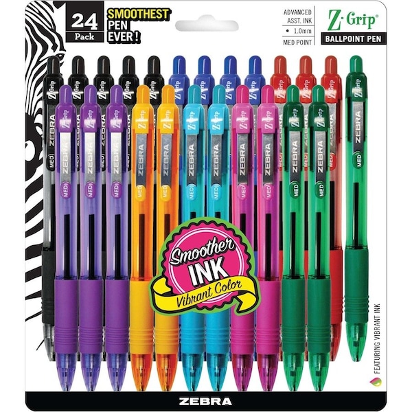 Zebra Pen Z-Grip Retractable Ballpoint 1.0mm Assorted 24pk 12223 - main