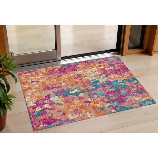 Homeroots 3' X 5' Blush Orange And Teal Blue Abstract Washable Indoor Outdoor Area Rug 631981 - main