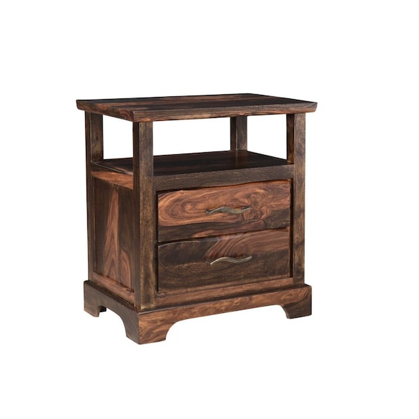 Homeroots 27" Dark Brown Solid Wood Two Drawer Nightstand 521189 - main
