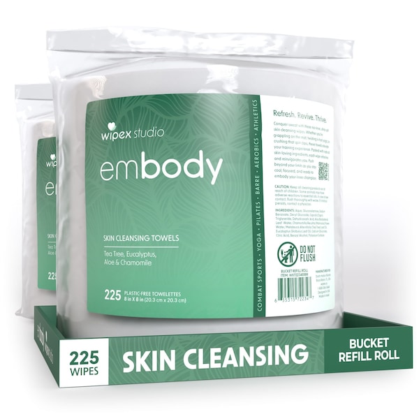 Wipex Natural Body Wipes 225ct Bucket Refills, Tea Tree/Eucalyptus, 550 Plant-Based Shower Wipes, 2PK WX72234EBBR-2 - main