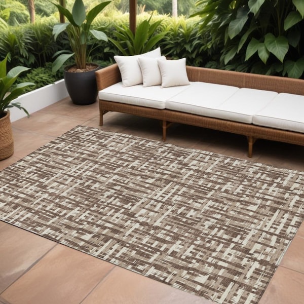 Homeroots 10' X 14' Brown Tan And Beige Abstract Washable Indoor Outdoor Area Rug 602484 - main