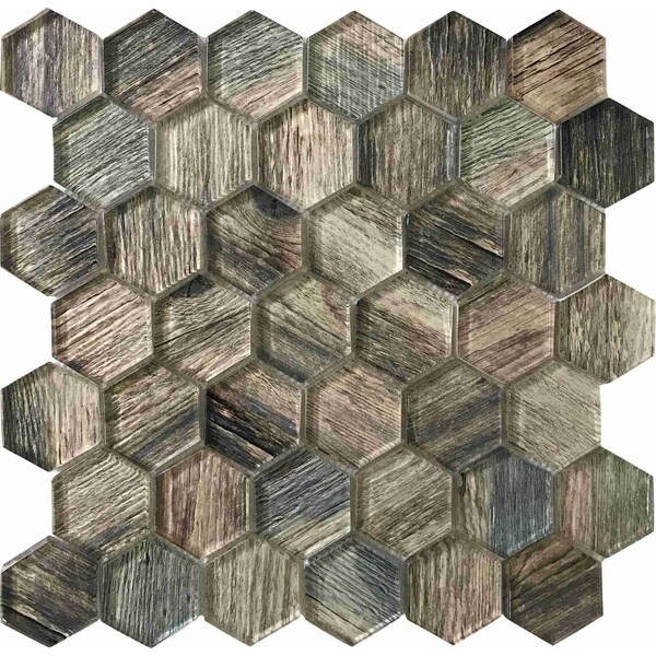 Apollo Tile Wooden Brown 11.8 in x 11.8 in Glass Glossy Floor and Wall Mosaic Tile 4.83 sqft/case, 5PK APLSRA8802A - main