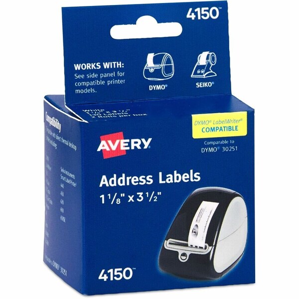 Avery Dennison Avery Thermal Printer Labels, Address, 1-1/8 x 3-1/2, White, 260 Labels/Box 4150 - main