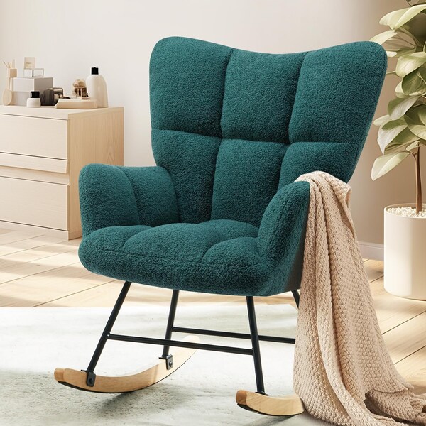 Yssoa Simple Deluxe Nursery Rocking Chairs, Teddy Upholstered Glider Recliner Rocking Chair with High Bac 3A88FNCHARROCKERGRN - main
