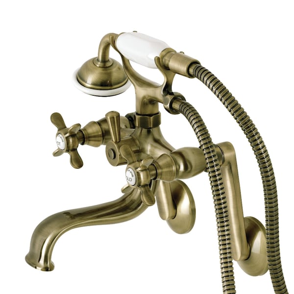Kingston Brass Tub Wall Mount Clawfoot Tub Faucet with Hand Shower, Antique Brass KS249AB - main