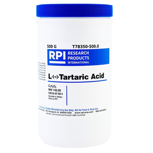 Rpi L-+-Tartaric Acid 2R, 3R-+-Tartaric acid/ L- Threaric acid, 500 Grams T78350-500.0 - main