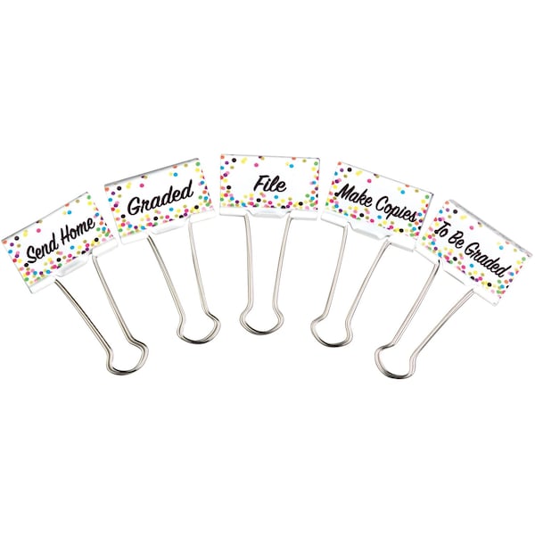 Teacher Created Resources Confetti Binder Clips, Large, Classroom Management, 5PK TCR20855 - main