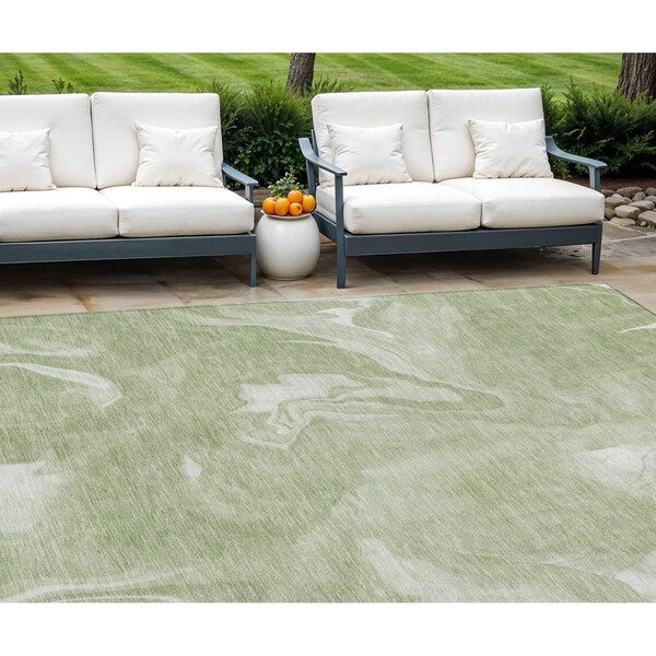 Homeroots 8' X 10' Artichoke Green Fern Green And Ivory Abstract Washable Indoor Outdoor Area Rug 587461 - main
