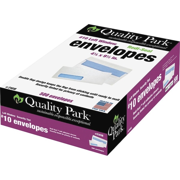 Quality Park Business Envelope, White, Paper, PK500 QUA21418 - main