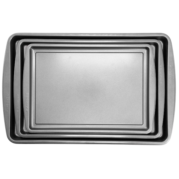 Gibson Home Love To Bake Nonstick Steel Jelly Roll 3 Piece Baking Sheet Set in Gray 137712.03 - main