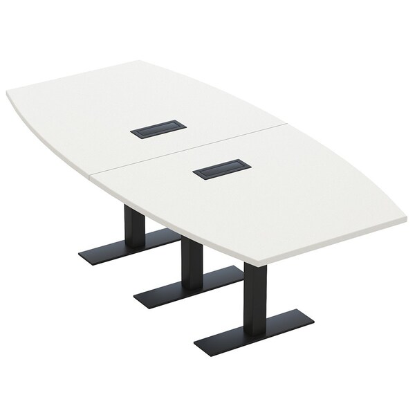 Skutchi Designs 8ft Conference Table With Power Unit | 8 Person Modular Boat Meeting Table | Harmony Series HAR-BOT-48X96-T.BK-W960-EBLK - main