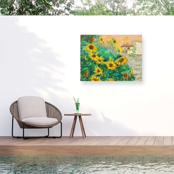 Trademark Fine Art Outdoor Canvas Art Jukyong Park Sunflowers Wall Art for Patios, or Gardens 1X26926-OC3547WR - main