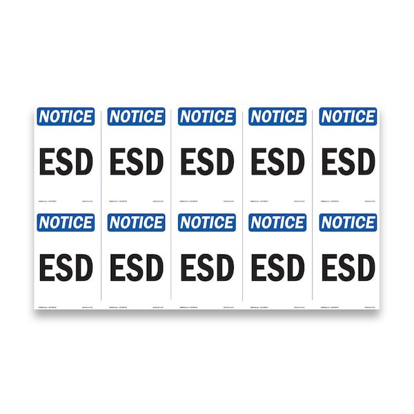 Signmission OSHA Notice Sign, ESD, 5in X 3.5in Decal, 10PK, 3.5" W, 5" L, Portrait, PK10, ESD Sign OS-NS-D-35-V-12173-10PK - main