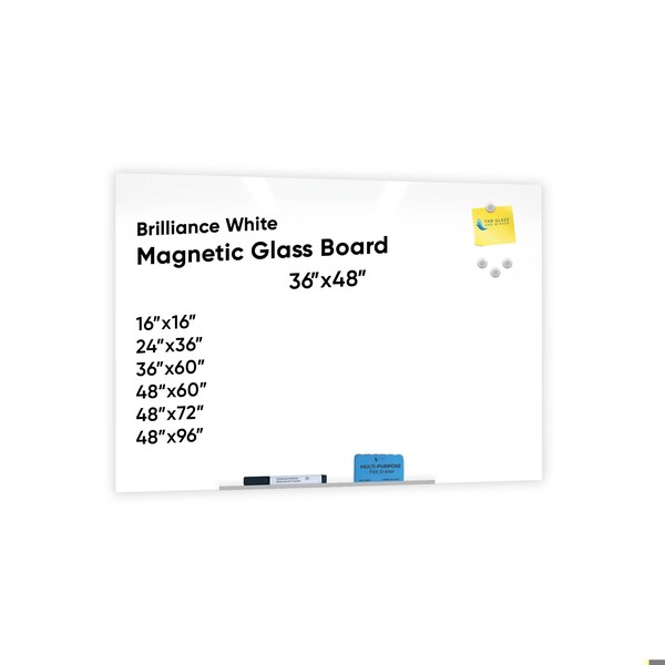 Fab Glass And Mirror Glass Dry Erase Board 36in x48in, Eased Corners Floating White Surface Frameless Glass Board with GBZ36x48-SB601 - main