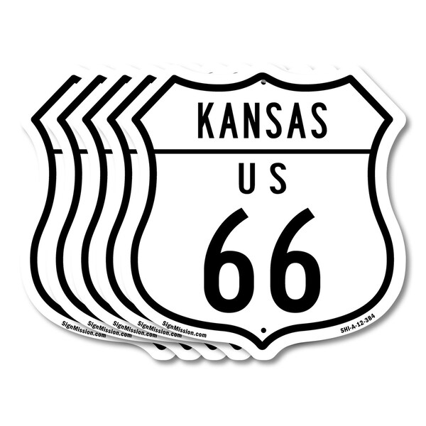 Signmission Kansas Route Marker Shield Sign Us 66, 12 inch X 12 inch, Aluminum Metal Sign, 5PK SHI-A-5Pack-12-384 - main