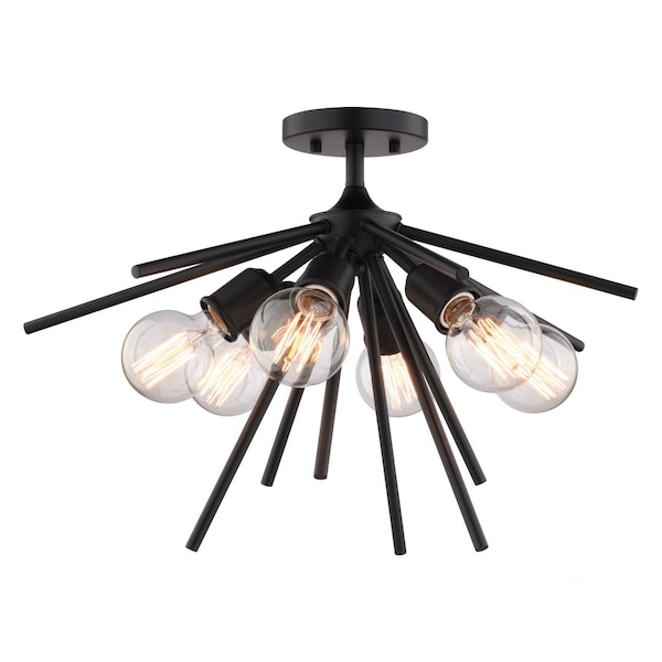 Vaxcel Estelle 6-Light 24 in W Matte Black Mid-Century Modern Sputnik Semi Flush Ceiling Fixture C0273R - main