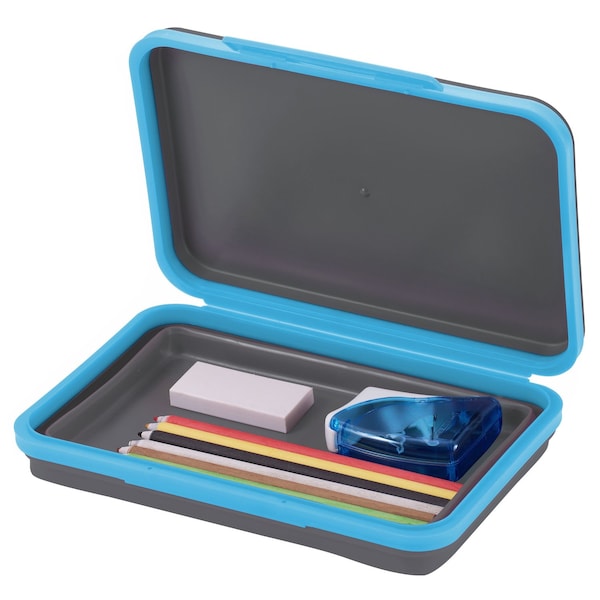 Its Academic Flexi Storage Box with Lid, Collapsible Pencil Case Design for Craft and School Supplies, Blue/Black 23133 - main