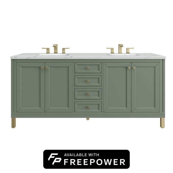 James Martin Vanities Chicago 72 in. Double Vanity, Smokey Celadon, w/ 3 CM Ethereal Noctis Silestone Top 503-V72-SC-FENC - main