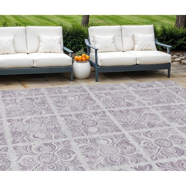 Homeroots 8' X 10' Lavender And Silver Medallion Washable Indoor Outdoor Area Rug 589341 - main