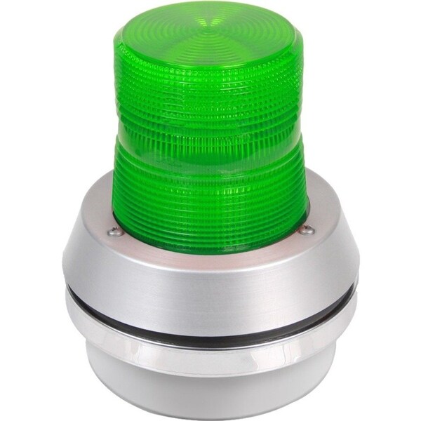 Edwards Signaling Horn Strobe, Horn, Pulse, 120VAC, 85 dB, Cast Aluminum, Green Lens, Gray Housing, Surface Mount 51XBRFG120A - main