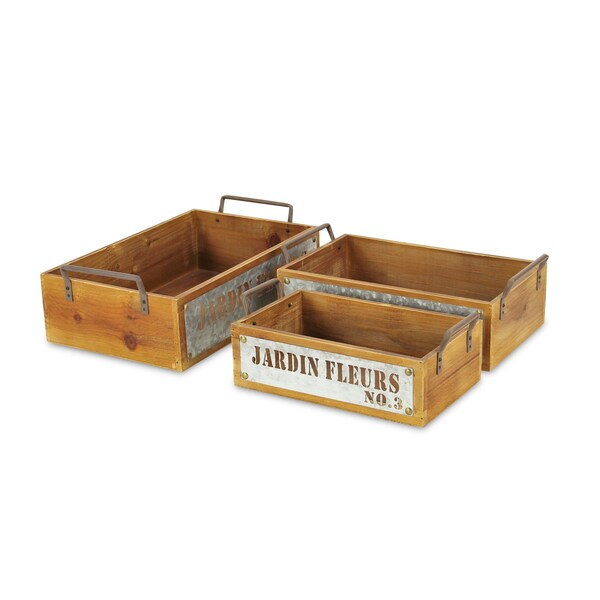 Homeroots Set of Three Brown Solid Wood Crate, 3PK 487679 - main