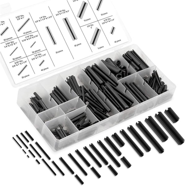 Neiko Roll Pin Assortment Set, 315 Pieces, SAE, Slotted Spring Steel, Black Dowel Tension Roll Pin 50412A - main