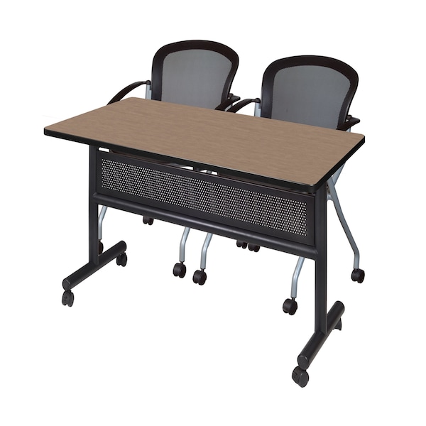 Regency Kobe Flip-Top Privacy Nesting Table W/ 2 Cadence Nest Chairs, 48 in W, 30 in L, Noble Oak MKFTM4830NO23BK - main