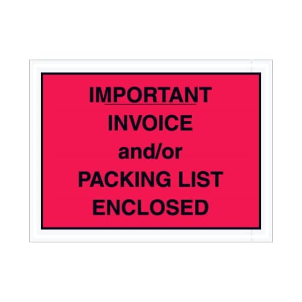 Zoro Select Packing List Envelopes, Red, PK1000 PL418 - main