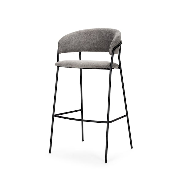 Homeroots 30" Gray and Black Fabric and Metal Bar Height Bar Chair 605939 - main