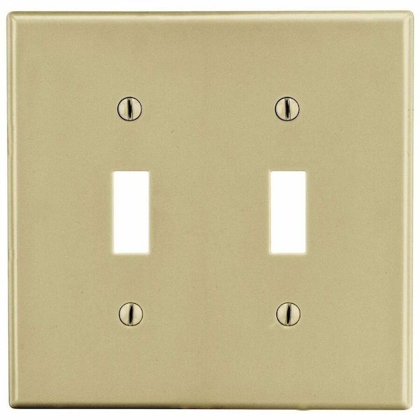 Hubbell Wiring Device-Kellems Toggle Switch Wall Plate, Number of Gangs: 2 Plastic, Satin Finish, Ivory P2I - main